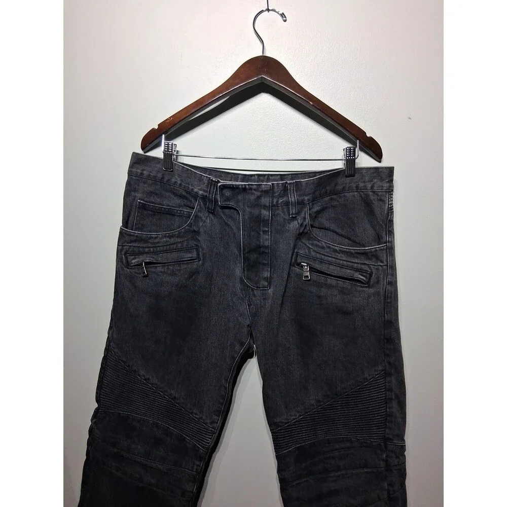 Balmain Men's Grey Biker Jeans Made In Japan Size 34 - Picture 2 of 10
